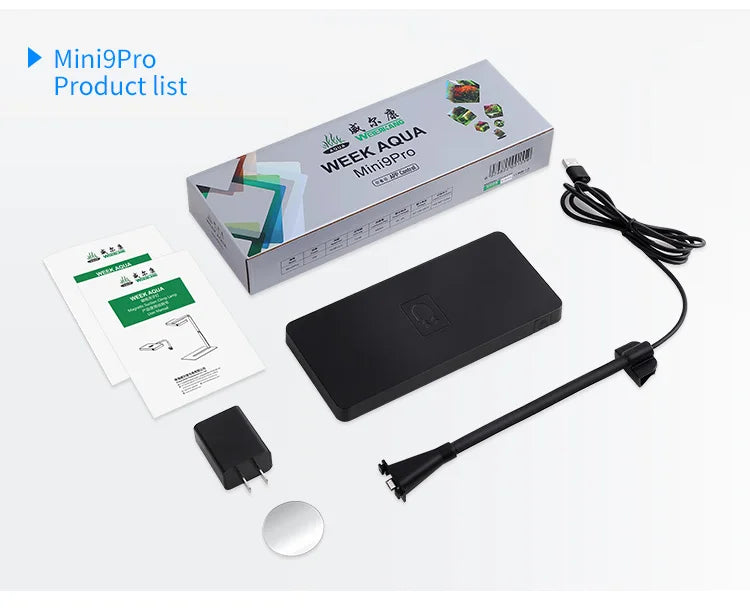 WEEK AQUA Mini 9 Pro USB Full‑Spectrum Aquarium Light – Compact Plant & Nano‑Tank LED with App Control