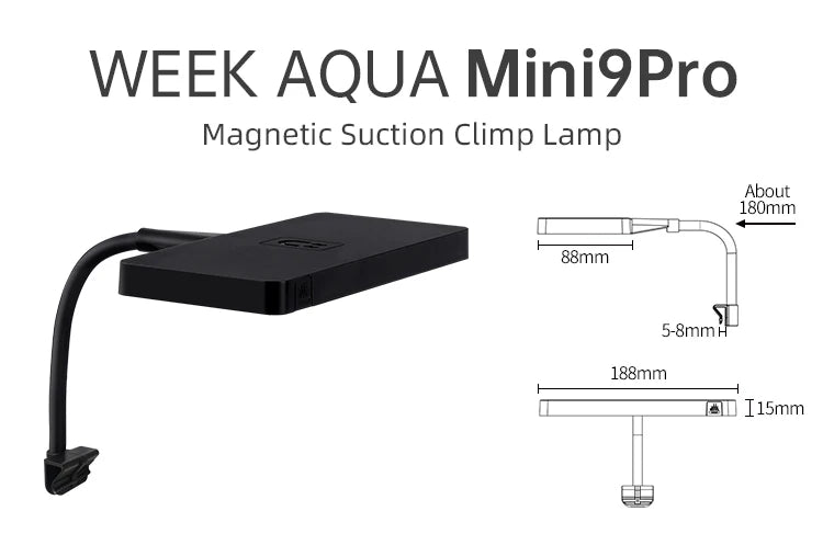 WEEK AQUA Mini 9 Pro USB Full‑Spectrum Aquarium Light – Compact Plant & Nano‑Tank LED with App Control