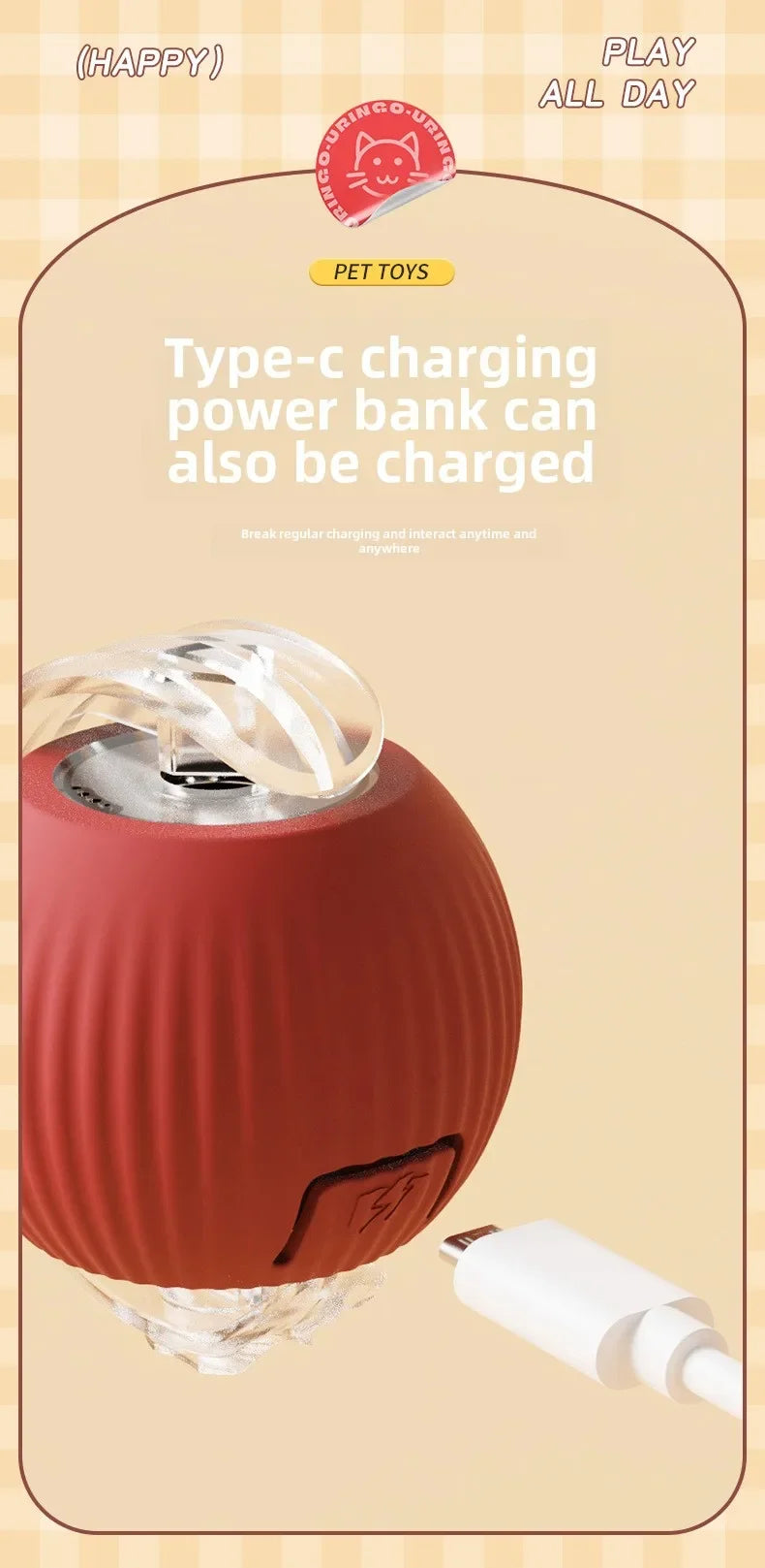 Rechargeable Interactive Rolling Ball for Dogs & Cats – Automatic Toy with Wagging Tail