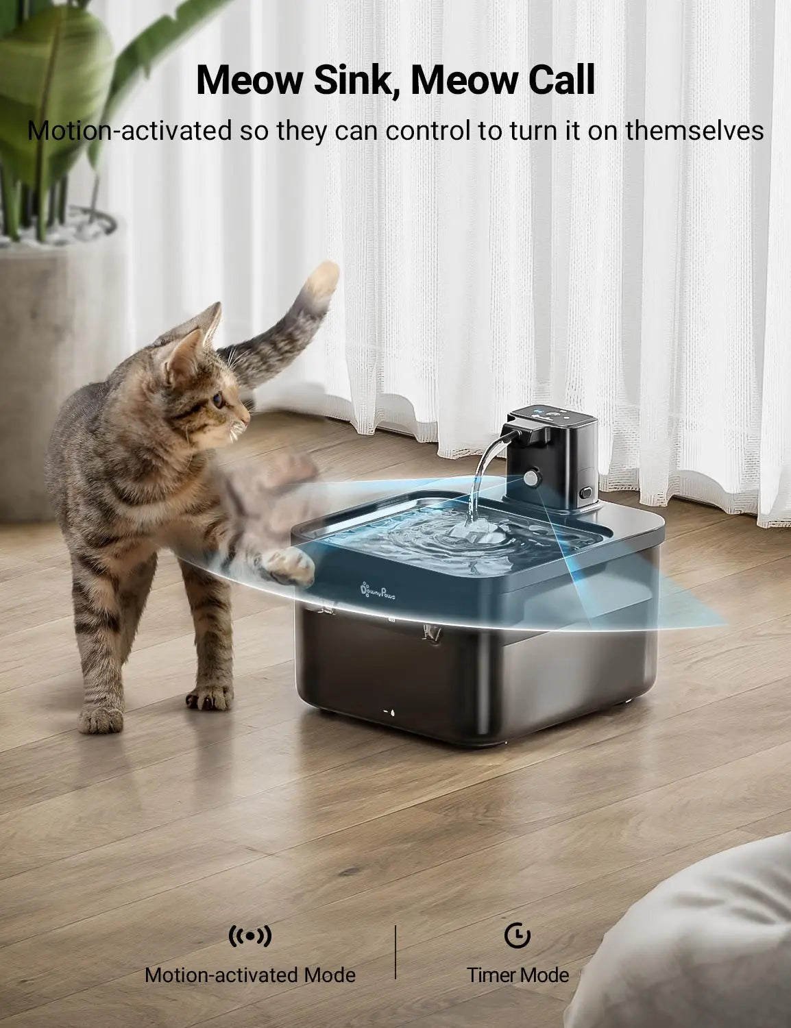 DownyPaws 2.5L Wireless Stainless Steel Cat Water Fountain with Motion Sensor