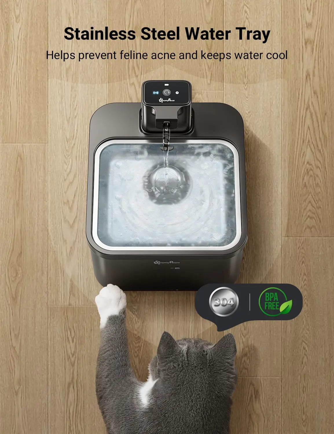 DownyPaws 2.5L Wireless Stainless Steel Cat Water Fountain with Motion Sensor