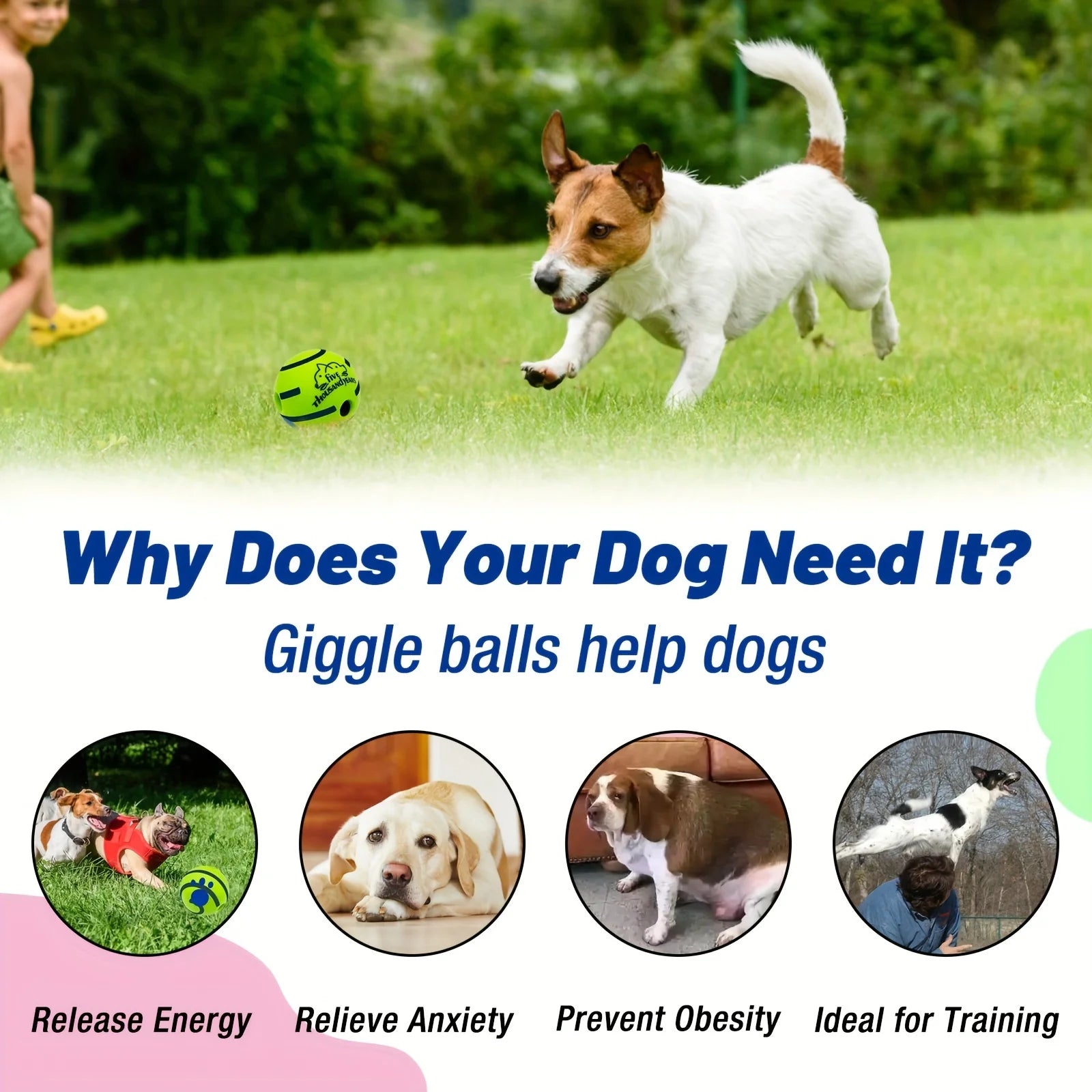 Squeaky Giggle Wobble Ball – Interactive & Durable Dog Toy with Fun Noises for All Breeds