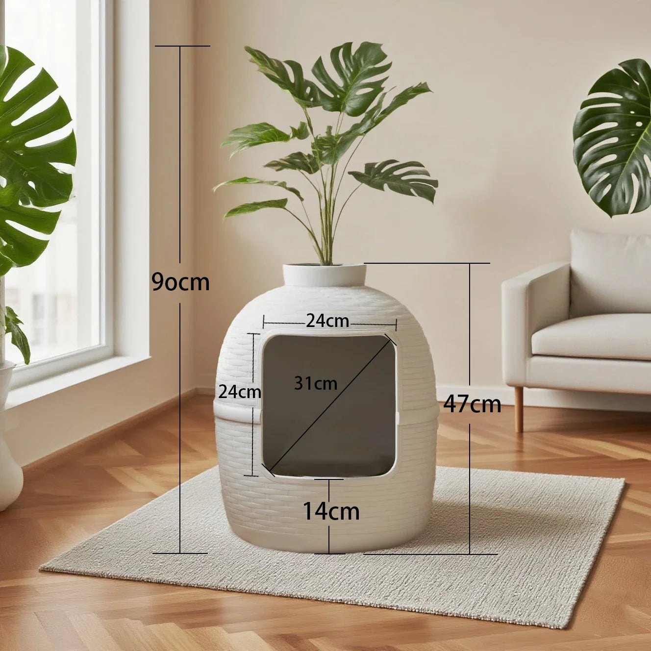 Decorative Cat Litter Box with Plant – Rattan Pattern Enclosure for Home