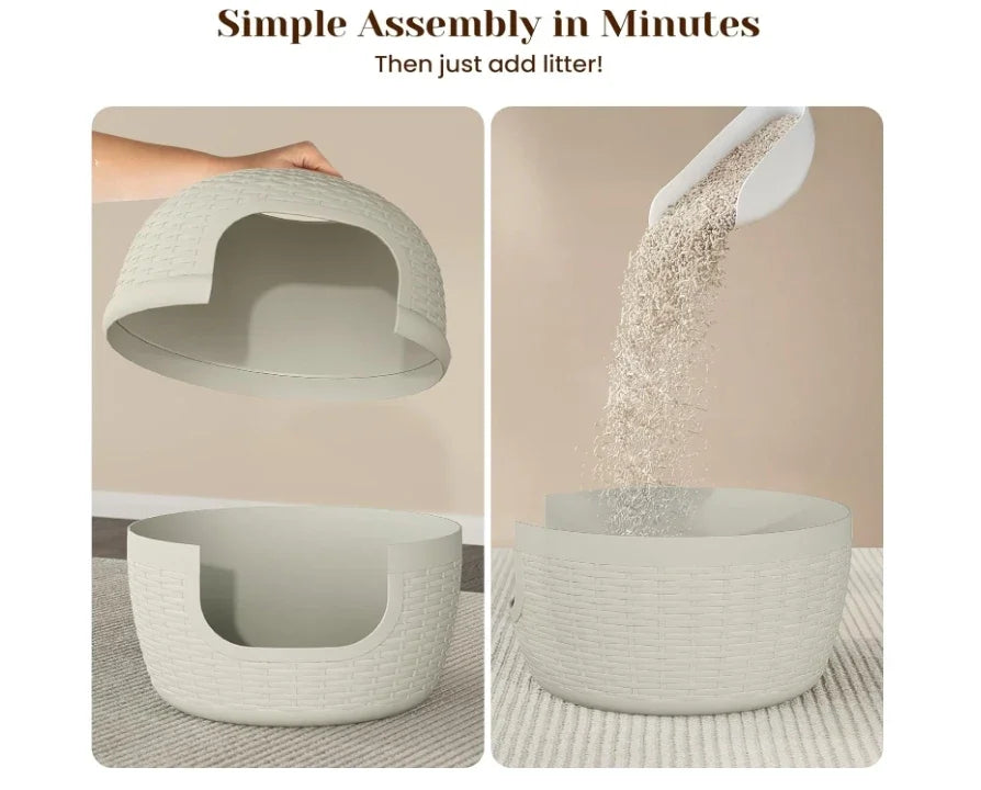Decorative Cat Litter Box with Plant – Rattan Pattern Enclosure for Home