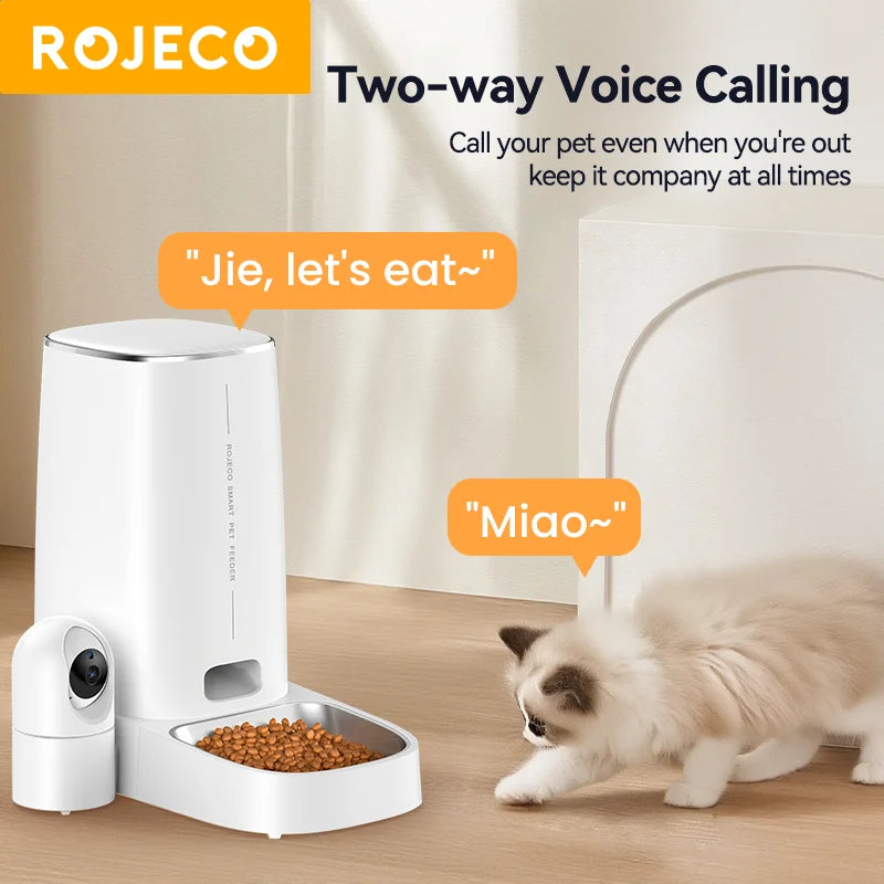 ROJECO Smart Pet Feeder with 360° Camera – 4L WiFi Auto Food Dispenser for Cats & Dogs