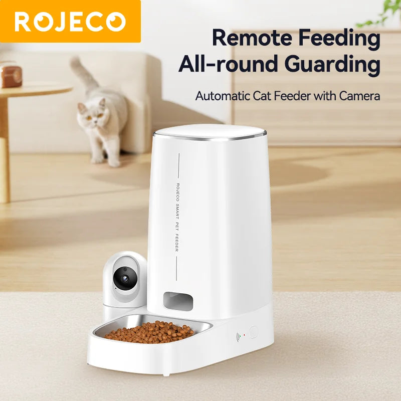 ROJECO Smart Pet Feeder with 360° Camera – 4L WiFi Auto Food Dispenser for Cats & Dogs