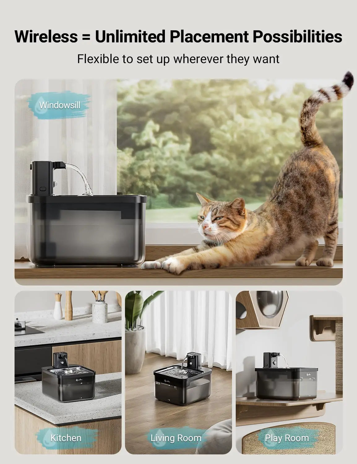 DownyPaws 2.5L Wireless Stainless Steel Cat Water Fountain with Motion Sensor