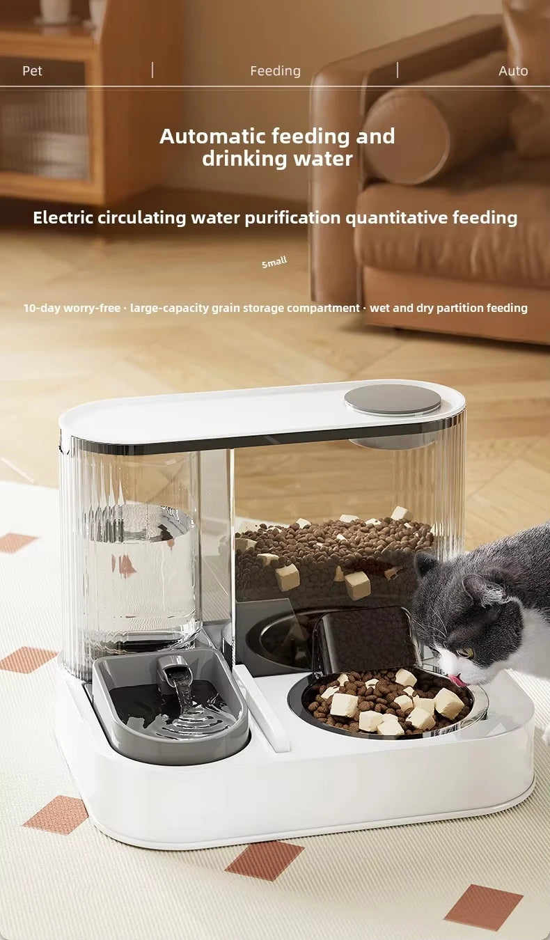 Cat Bowl with Water Dispenser – Automatic Food & Water Station for Cats and Small Dogs