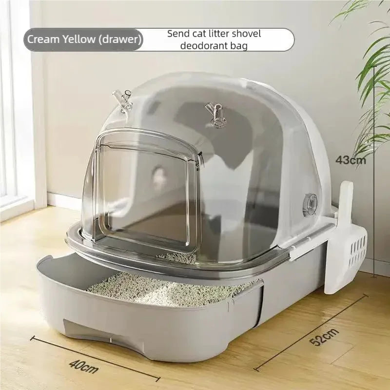 Cat litter box extra large, fully semi enclosed drawer style, odor proof and splash proof, cat litter box, cat supplies, portabl