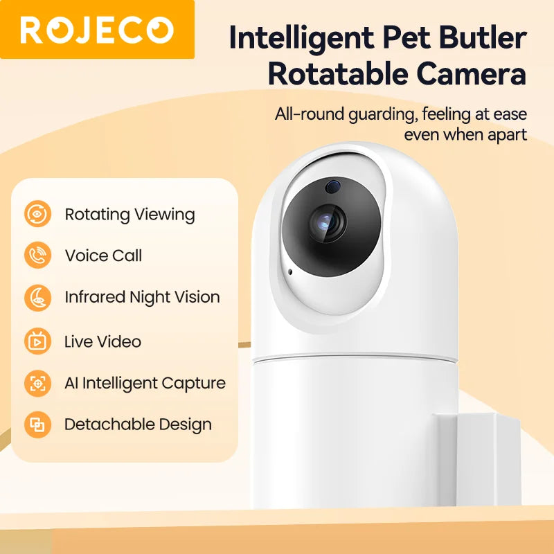 ROJECO Smart Pet Feeder with 360° Camera – 4L WiFi Auto Food Dispenser for Cats & Dogs