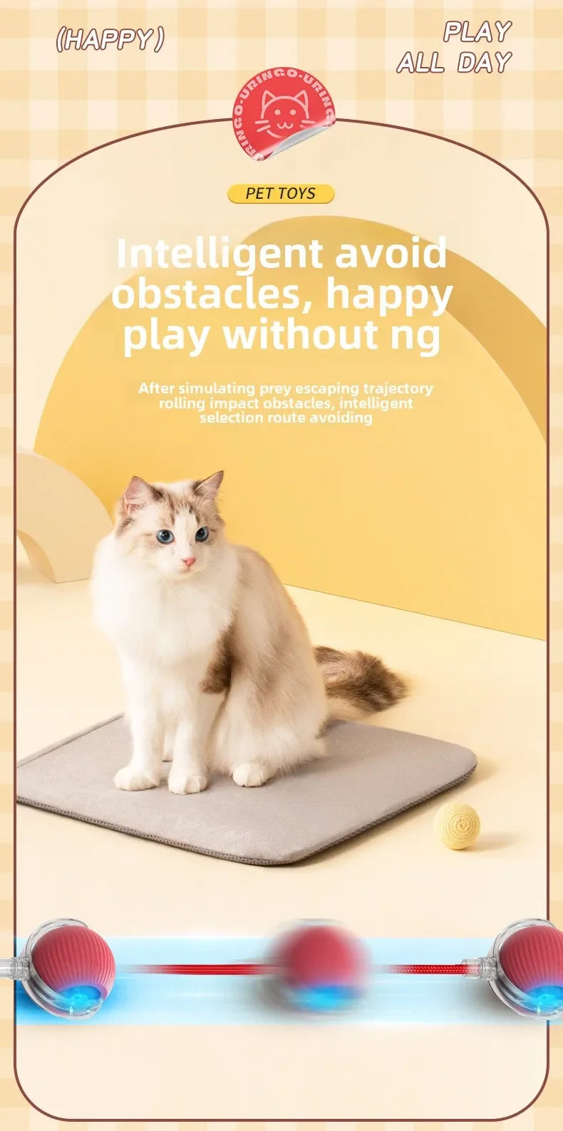 Rechargeable Interactive Rolling Ball for Dogs & Cats – Automatic Toy with Wagging Tail