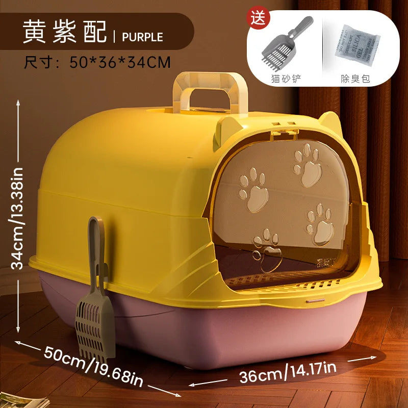 Oversized Cat Litter Box – Enclosed or Semi-Enclosed, Odor & Splash Proof