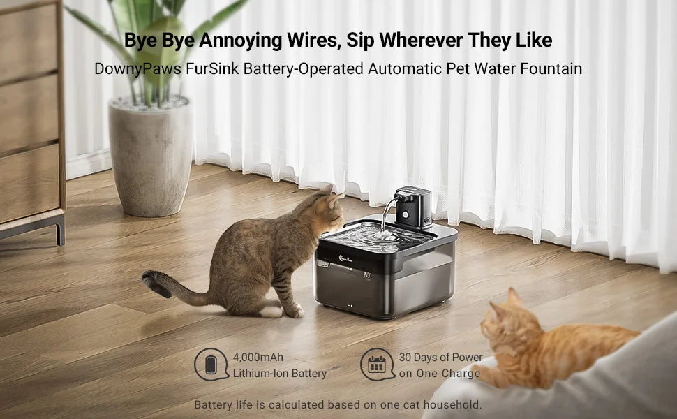 DownyPaws 2.5L Wireless Stainless Steel Cat Water Fountain with Motion Sensor
