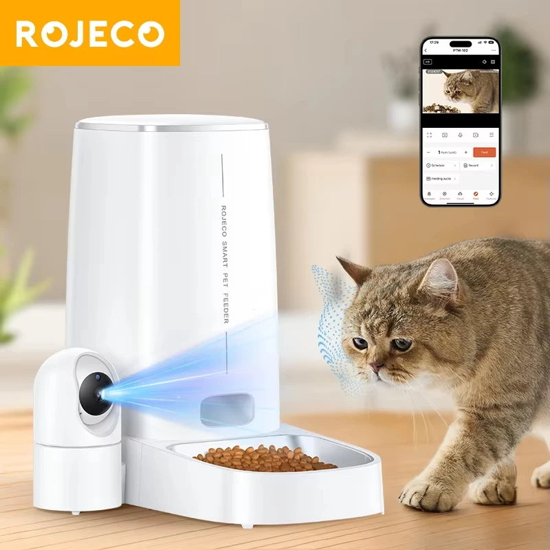 ROJECO Smart Pet Feeder with 360° Camera – 4L WiFi Auto Food Dispenser for Cats & Dogs