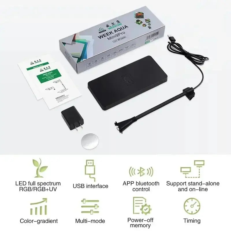 WEEK AQUA Mini 9 Pro USB Full‑Spectrum Aquarium Light – Compact Plant & Nano‑Tank LED with App Control