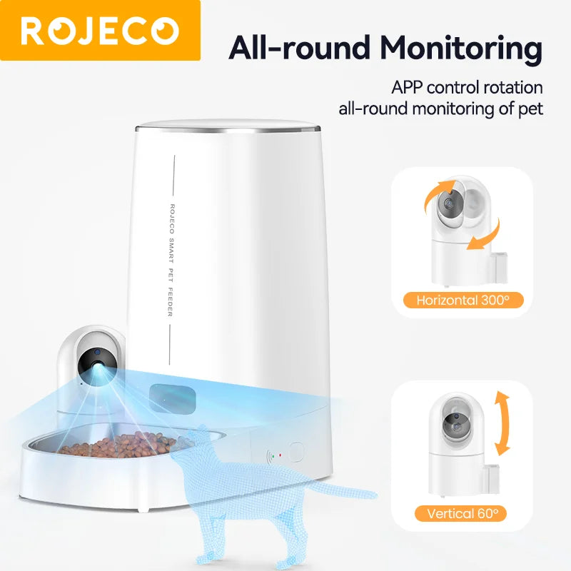 ROJECO Smart Pet Feeder with 360° Camera – 4L WiFi Auto Food Dispenser for Cats & Dogs